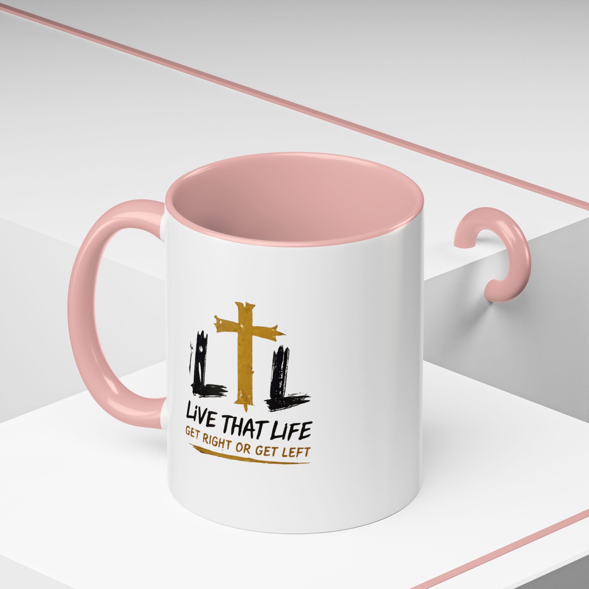 Live That Life Cross Coffee Mug — 'Get Right or Get Left' Inspirational Christian Mug