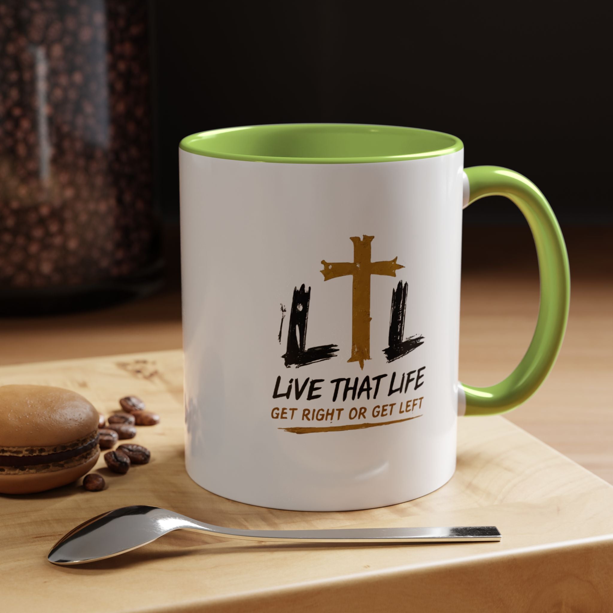 Live That Life Cross Coffee Mug — 'Get Right or Get Left' Inspirational Christian Mug