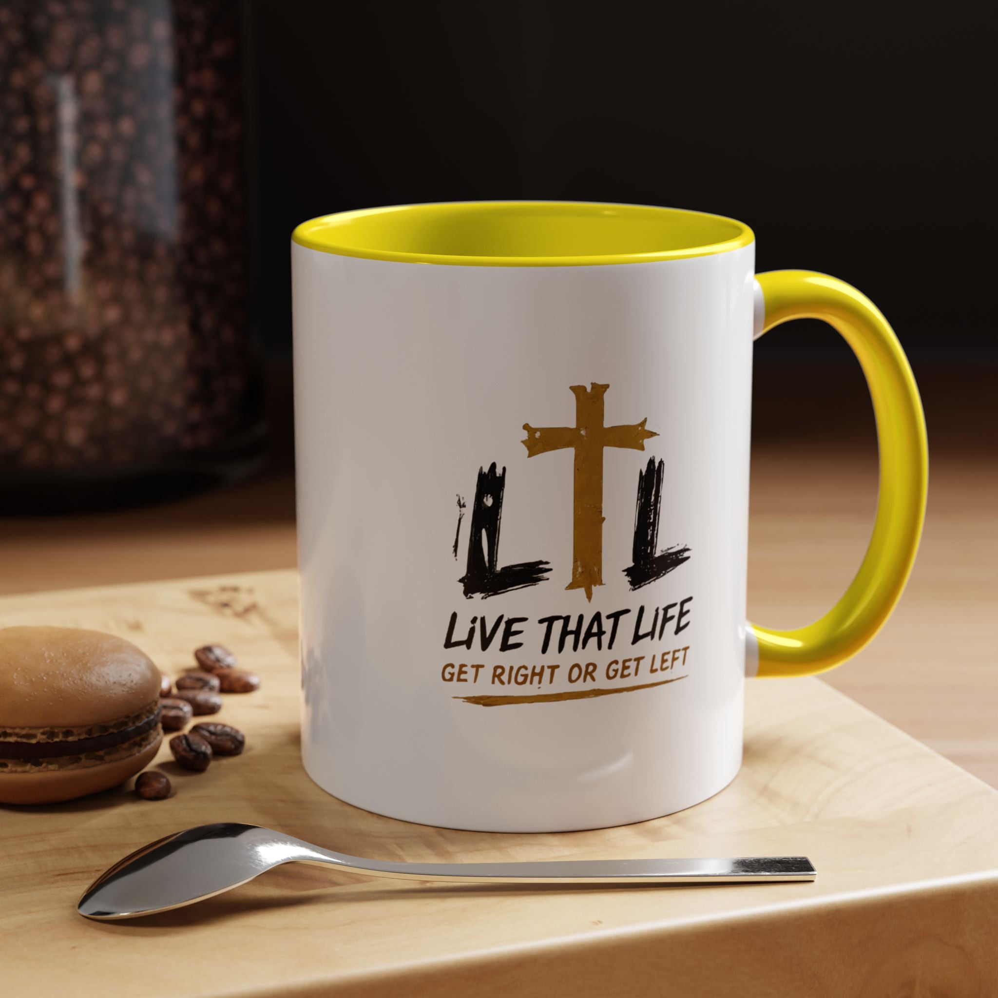 Live That Life Cross Coffee Mug — 'Get Right or Get Left' Inspirational Christian Mug