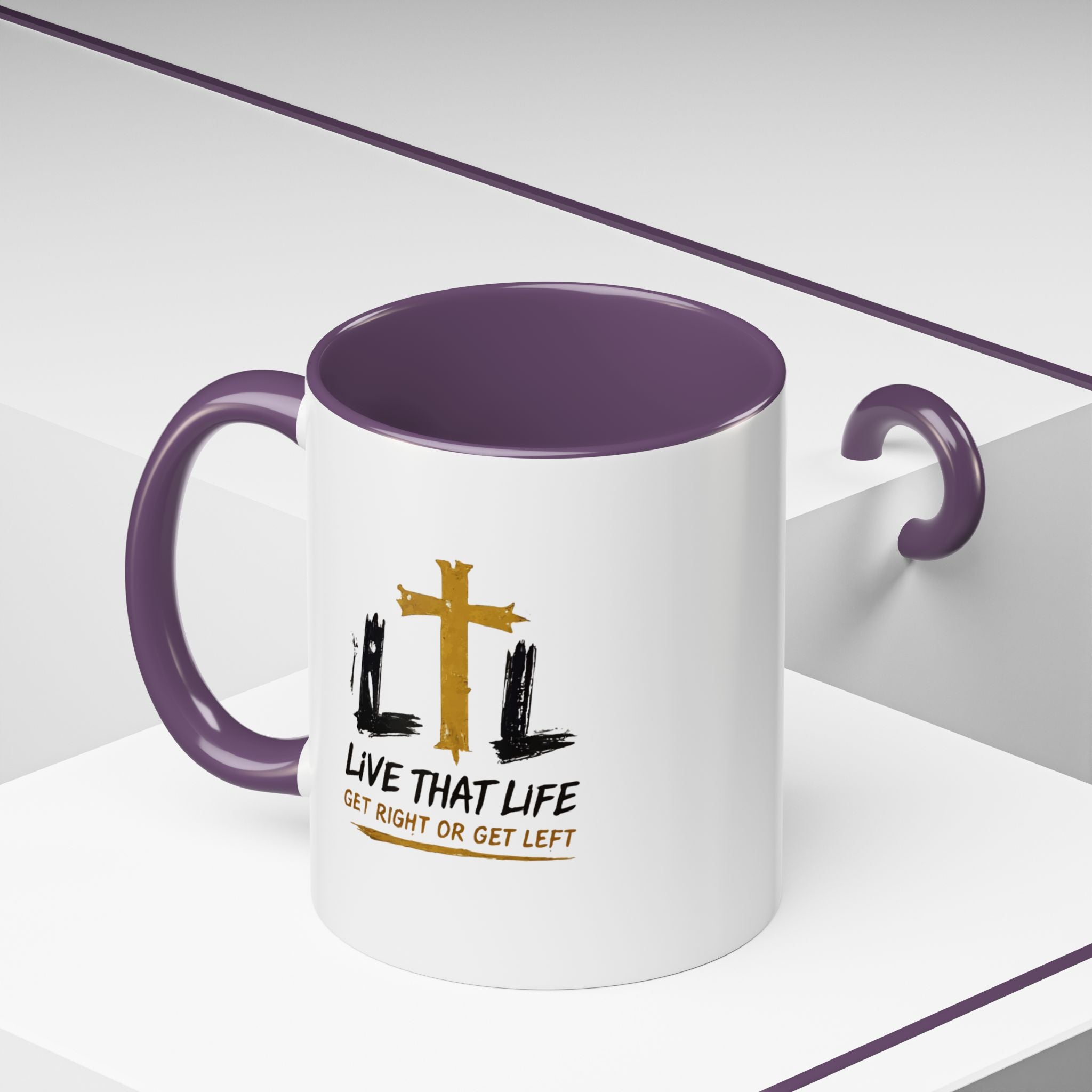 Live That Life Cross Coffee Mug — 'Get Right or Get Left' Inspirational Christian Mug