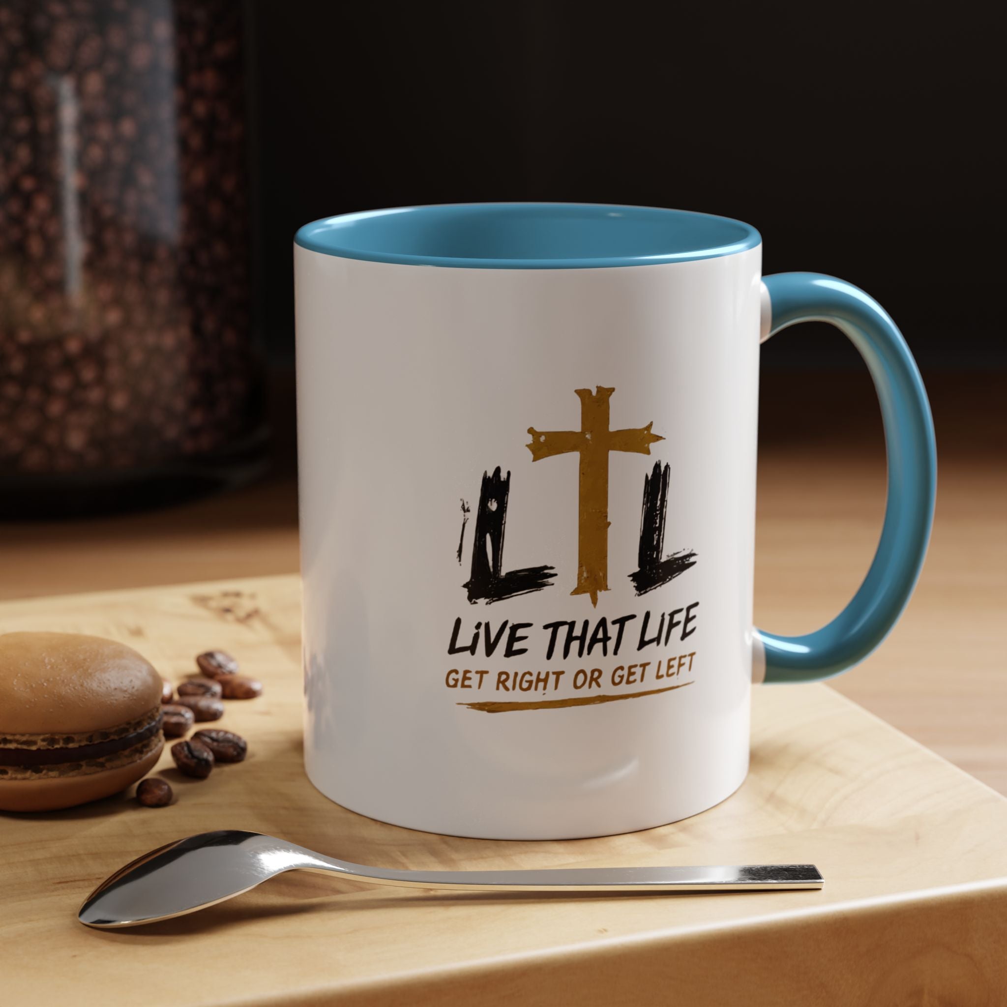 Live That Life Cross Coffee Mug — 'Get Right or Get Left' Inspirational Christian Mug