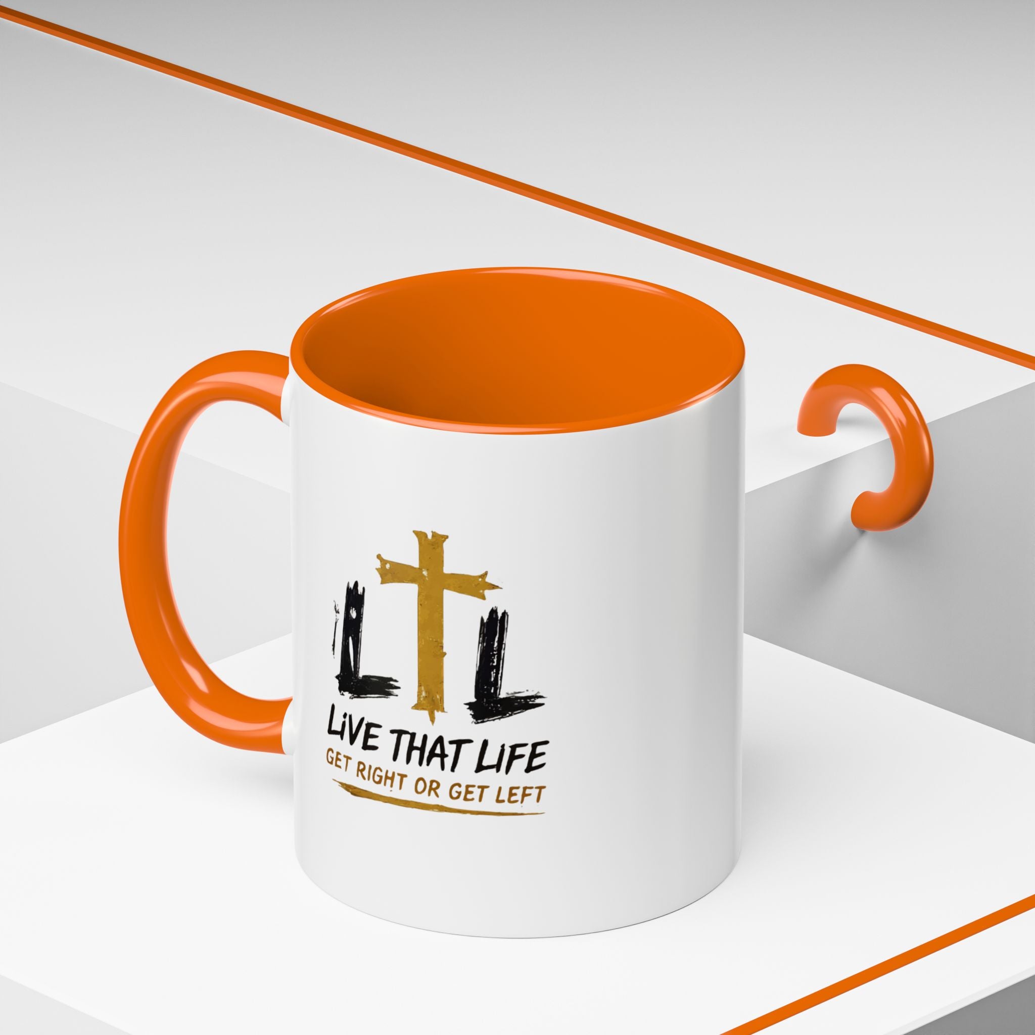 Live That Life Cross Coffee Mug — 'Get Right or Get Left' Inspirational Christian Mug