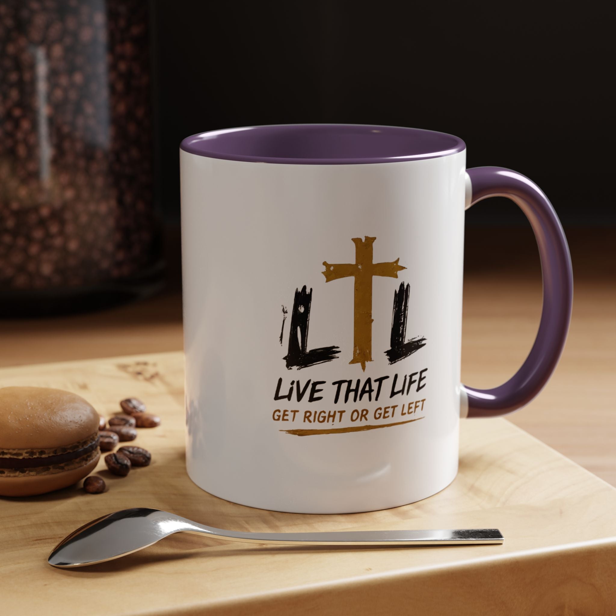 Live That Life Cross Coffee Mug — 'Get Right or Get Left' Inspirational Christian Mug