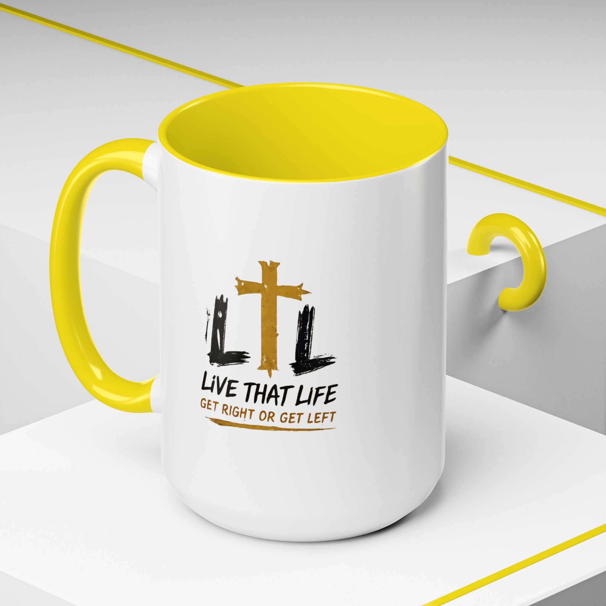 Live That Life Cross Coffee Mug — 'Get Right or Get Left' Inspirational Christian Mug
